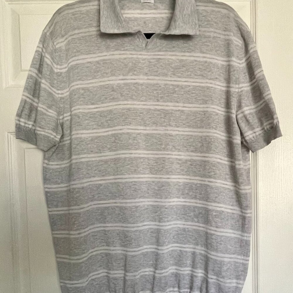 Malo Italian Men's Striped   Grey/White Knitted Short Sleeve Polo